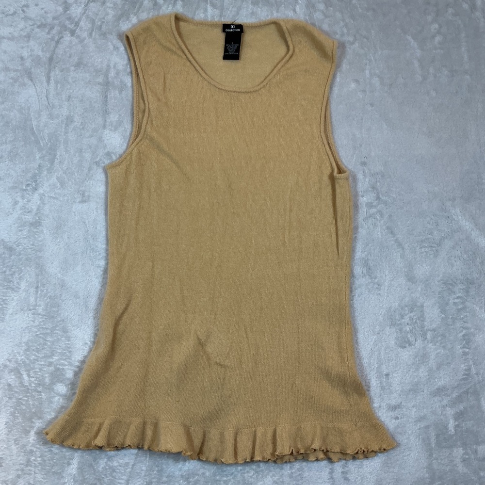 DD Collection Womens Cashmere Blend Sleeveless‎ Ruffle Hem Knit Tank Top Large